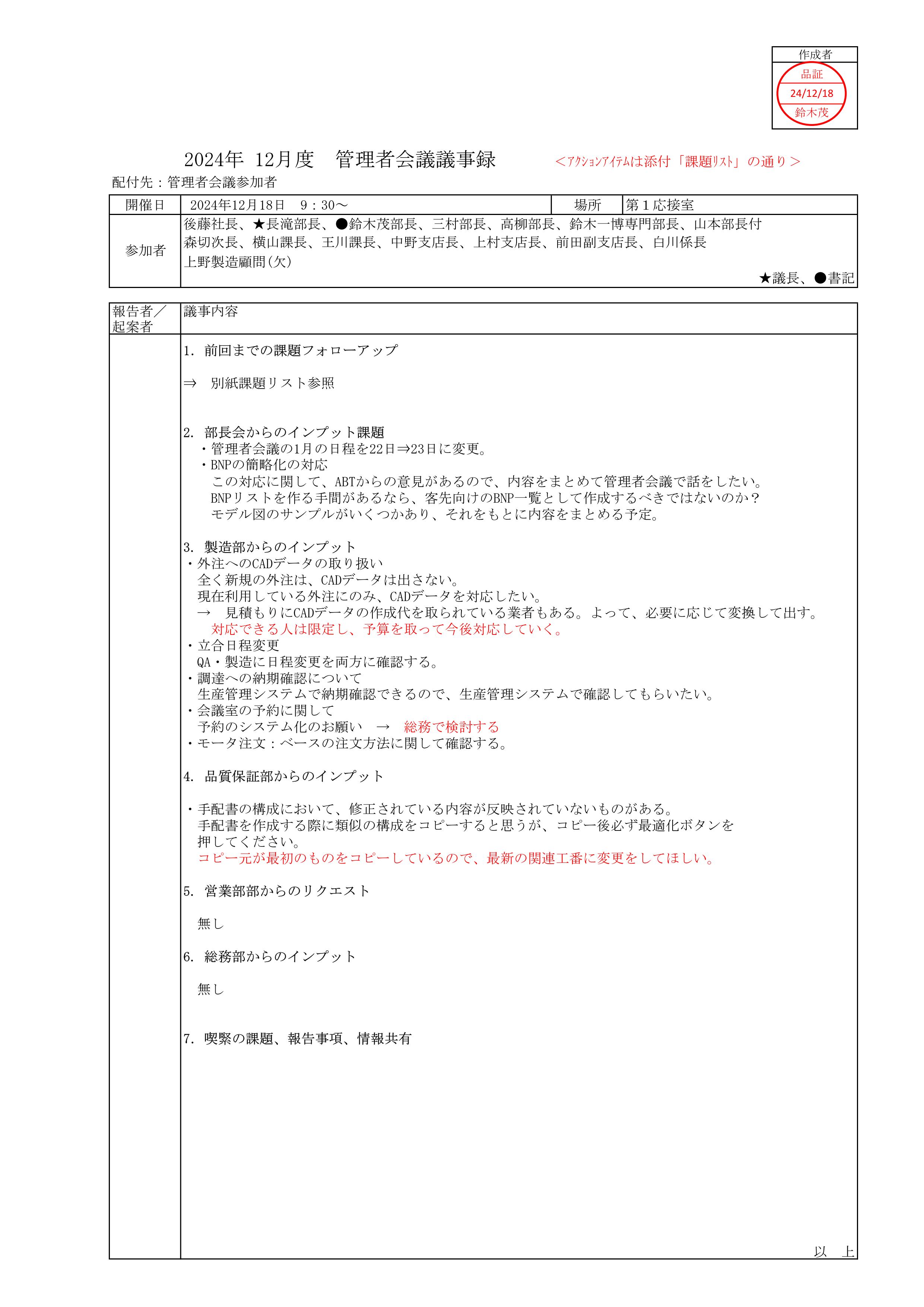 2024.12月管理者会議議事録01